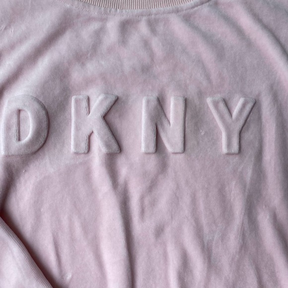DKNY Sport Pink Velour Spell Out Pullover Sweater - Picture 3 of 10